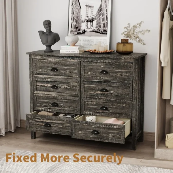Rustic Dresser for Bedroom, Modern Farmhouse Wood Dresser with Vintage Black Antique Handle, Double Dresser and Chest - Image 5