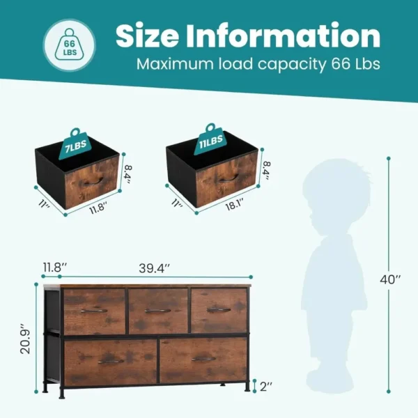 Dresser for Bedroom, Storage with 5 Drawer Organizer Closet Chest Small Clothes Fabric Cabinet, Kids Furniture Drawer Binis - Image 3