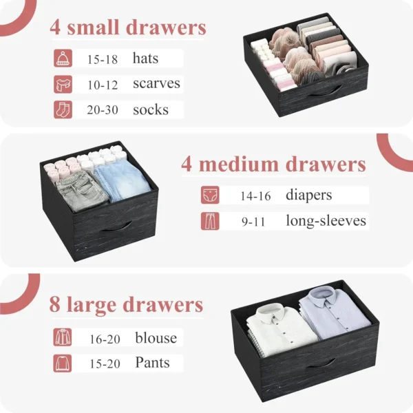 Black Dresser, Tall Dresser for Bedroom with 16 Drawer, Fabric Bedroom Dressers & Chests of Drawers, Storage Dresser for - Image 4