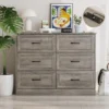 Dresser for Bedroom, 6 Drawer Wide Dresser Organizer with Charging Station, Dresser for Hallway, Wood Dresser with Metal Handles