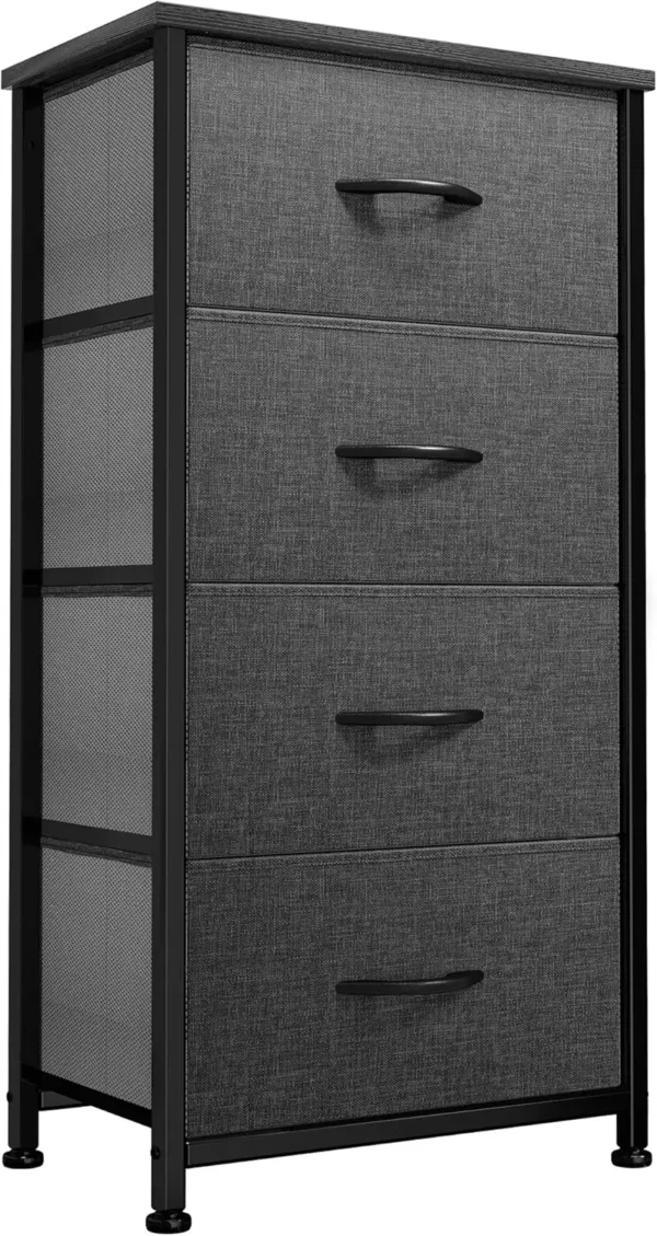Storage Tower with 4 Drawers - Fabric Dresser, Organizer Unit for Bedroom, Living Room, Closets - Sturdy Steel Frame