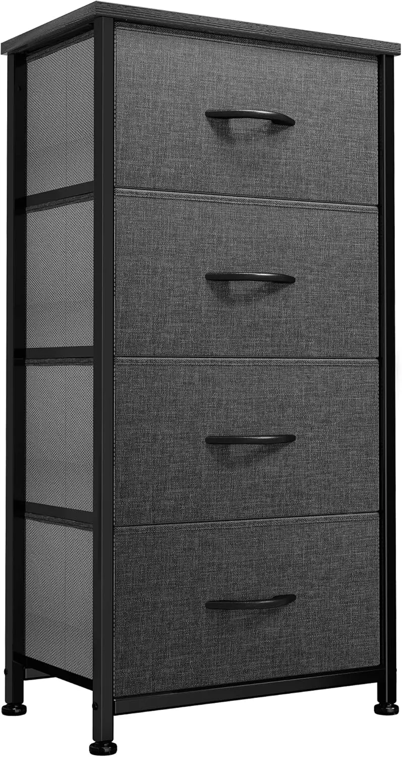 Storage Tower with 4 Drawers - Fabric Dresser, Organizer Unit for Bedroom, Living Room, Closets - Sturdy Steel Frame