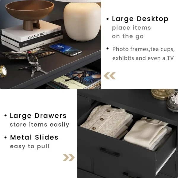 Black 6 Drawer Double Dresser for Bedroom, Wood Storage Tower Clothes Organizer, Wide Chest of 6 Drawers, Hallway, Entryway - Image 4