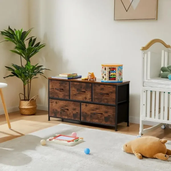 Dresser for Bedroom, Storage with 5 Drawer Organizer Closet Chest Small Clothes Fabric Cabinet, Kids Furniture Drawer Binis - Image 4