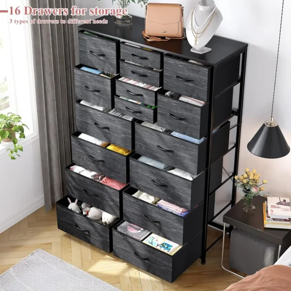 Black Dresser, Tall Dresser for Bedroom with 16 Drawer, Fabric Bedroom Dressers & Chests of Drawers, Storage Dresser for - Image 2
