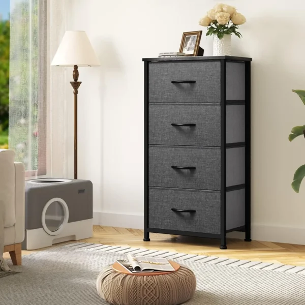 Storage Tower with 4 Drawers - Fabric Dresser, Organizer Unit for Bedroom, Living Room, Closets - Sturdy Steel Frame - Image 2