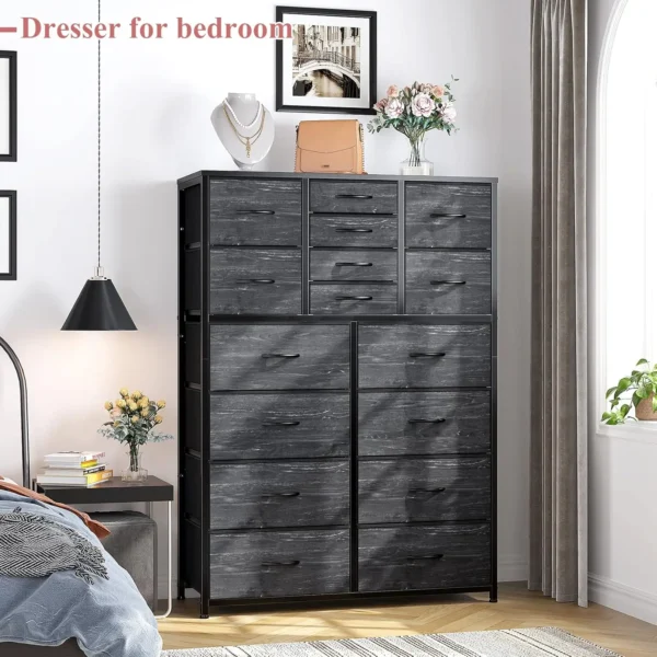 Black Dresser, Tall Dresser for Bedroom with 16 Drawer, Fabric Bedroom Dressers & Chests of Drawers, Storage Dresser for - Image 5