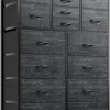 Black Dresser, Tall Dresser for Bedroom with 16 Drawer, Fabric Bedroom Dressers & Chests of Drawers, Storage Dresser for
