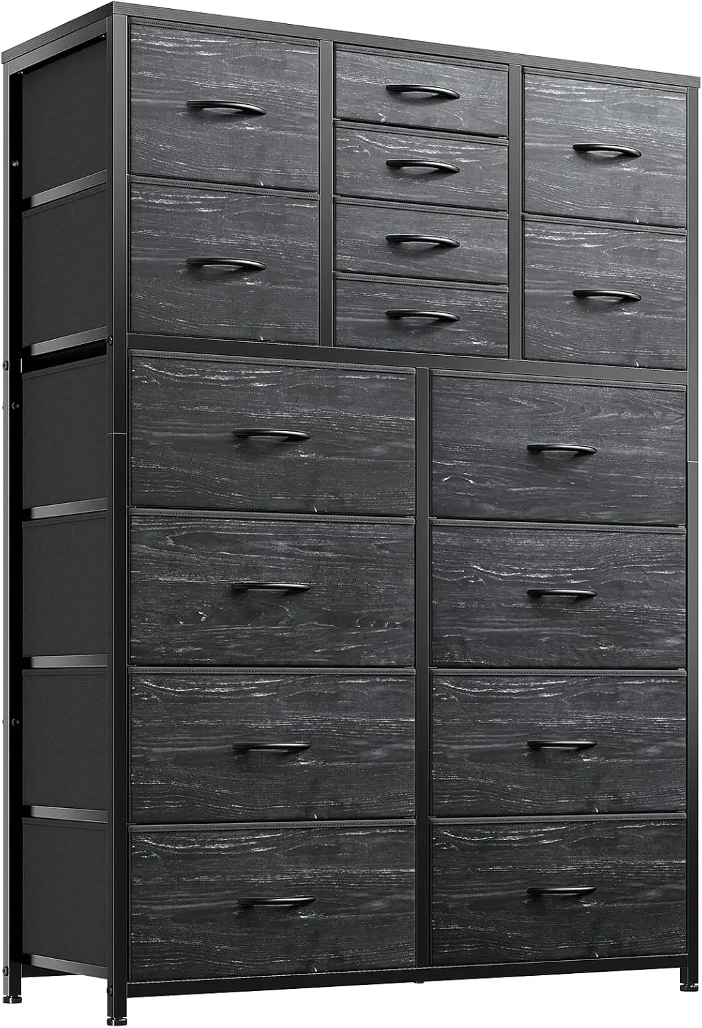 Black Dresser, Tall Dresser for Bedroom with 16 Drawer, Fabric Bedroom Dressers & Chests of Drawers, Storage Dresser for