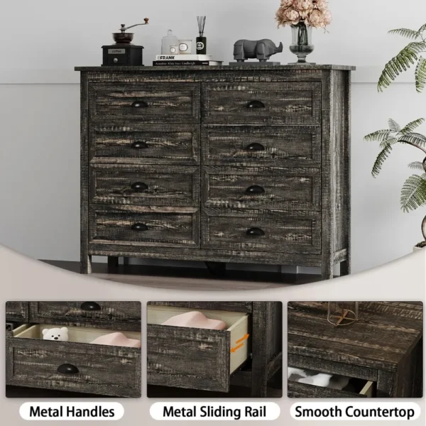 Rustic Dresser for Bedroom, Modern Farmhouse Wood Dresser with Vintage Black Antique Handle, Double Dresser and Chest - Image 6